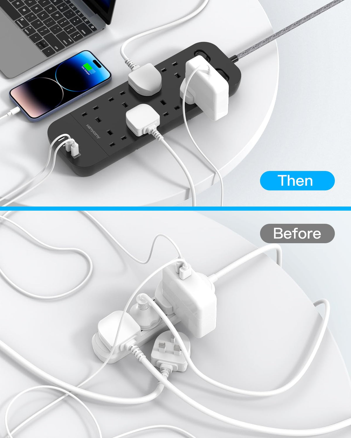 Extension Lead with 2 USB C Slots, 8 Way Power Strip Surge Protector