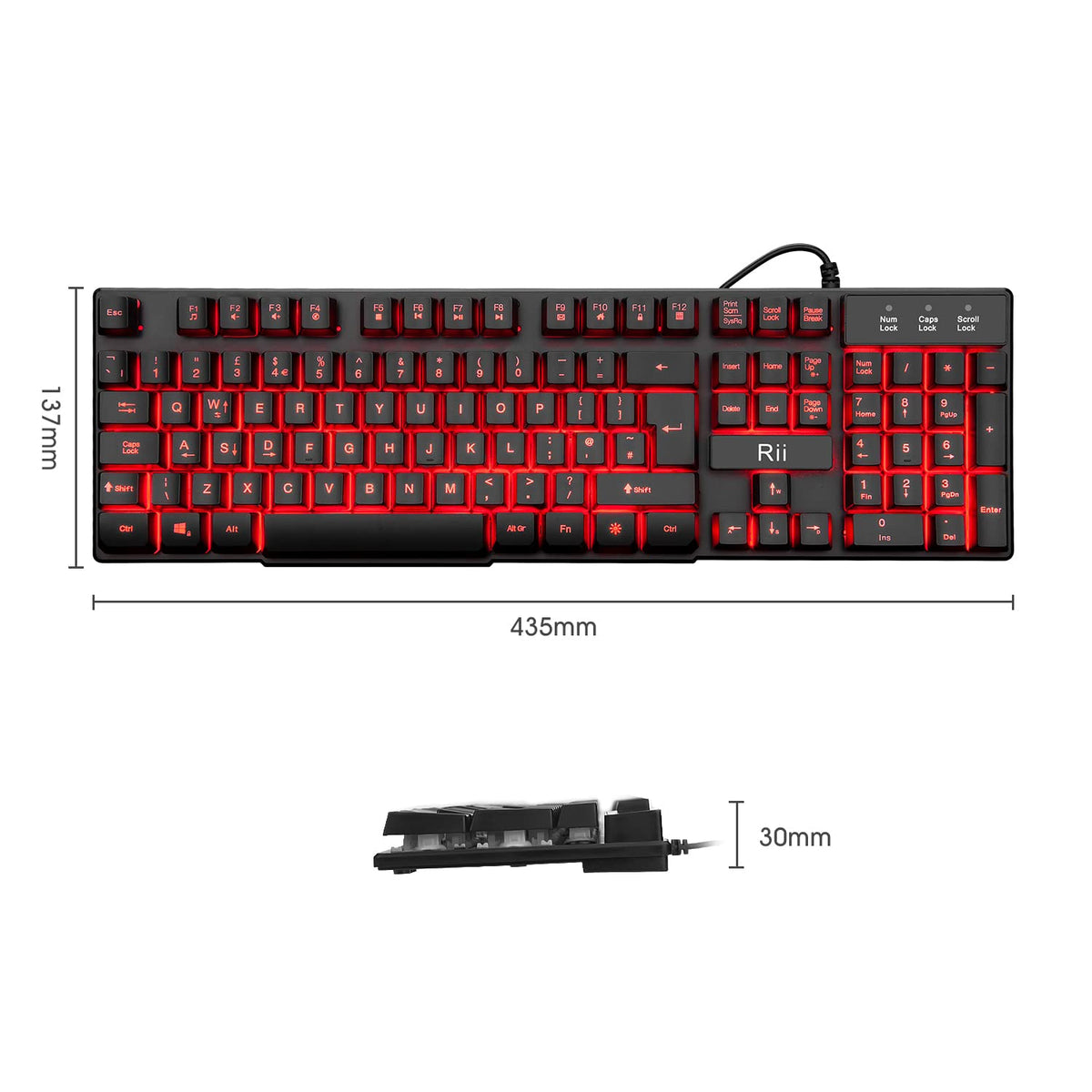 Rii Gaming Keyboard,USB Wired Keyboard with Rainbow LED Backlit Mechanical Feeling for Working Gaming (UK Layout)