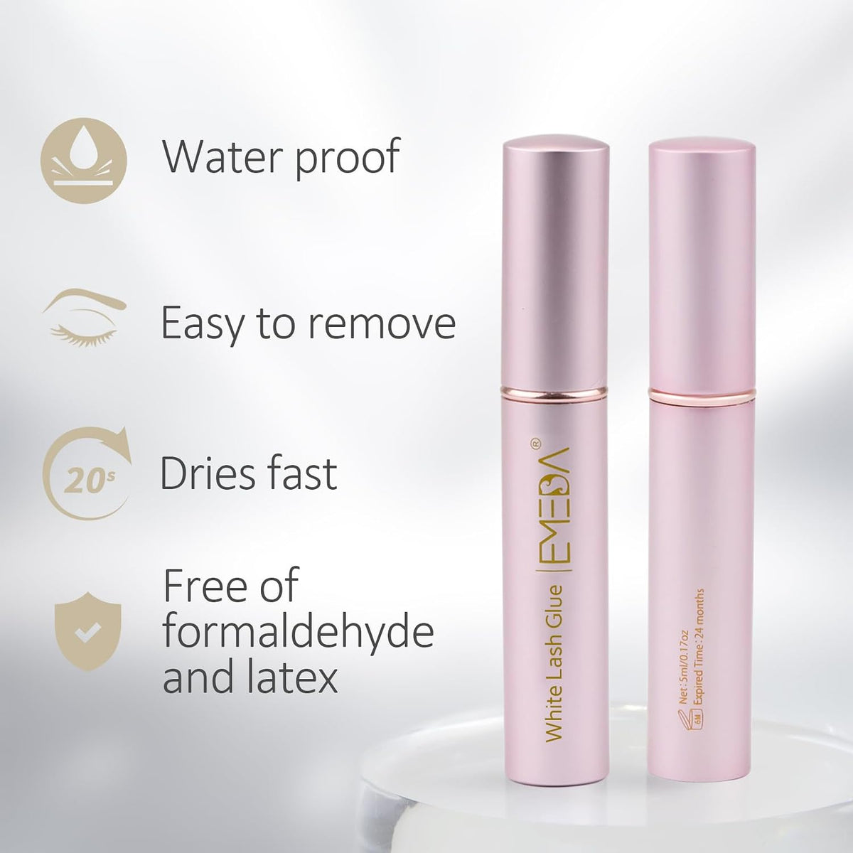 EMEDA Super Strong Hold False Eyelash Glue Professional Latex Free Lash Glue Waterproof Lash G lue Transparent Strip Eyelash Adhesive White and Clear