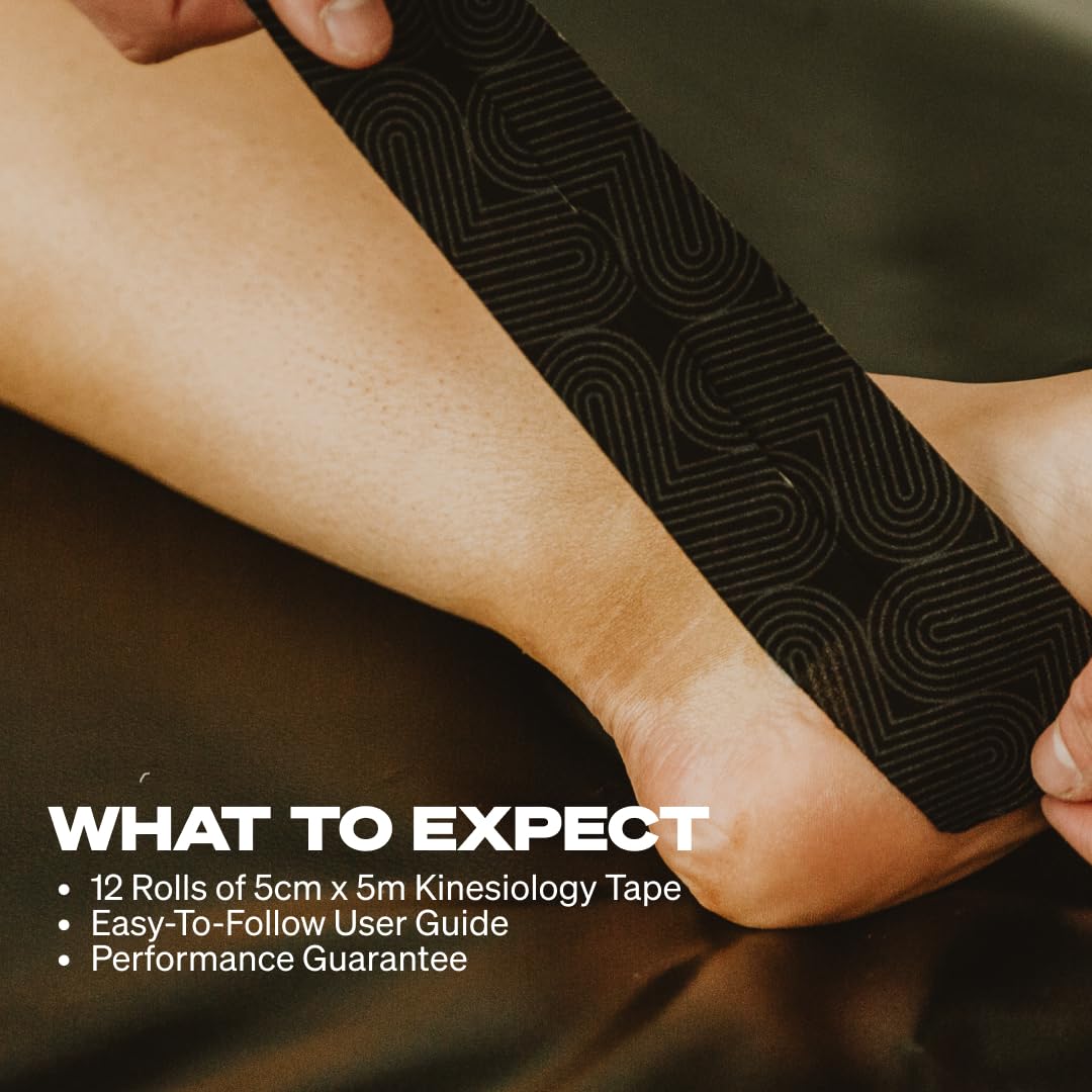 SPORTTAPE Kinesiology Tape, 5cm x 5m, Black - Waterproof, Hypoallergenic