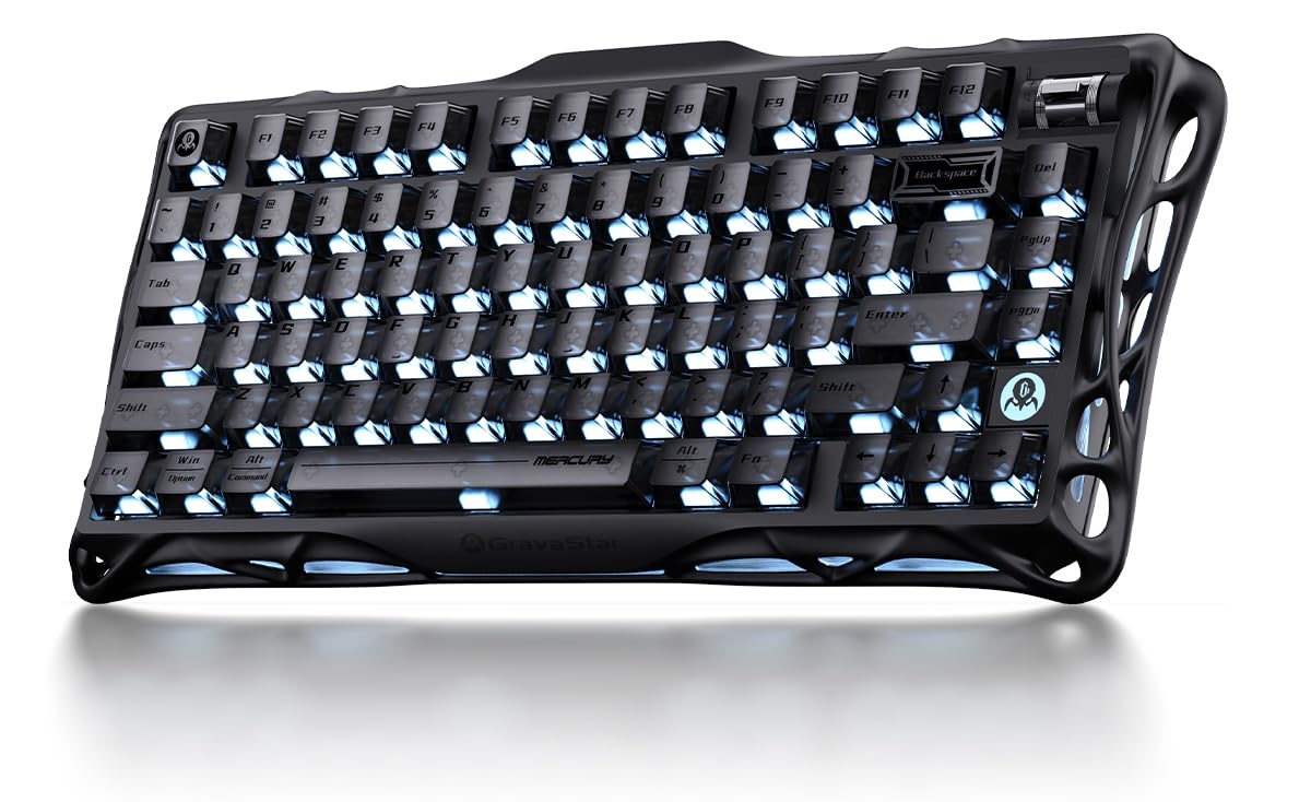 GravaStar Mercury K1 Mechanical Keyboard with Aluminium Frame, 75% Wireless Gaming Keyboard, Hot Swap Custom Keyboard with Button, Gasket, RGB Tri-Mode Keyboard, PBT Keycaps, 8000 mAh White