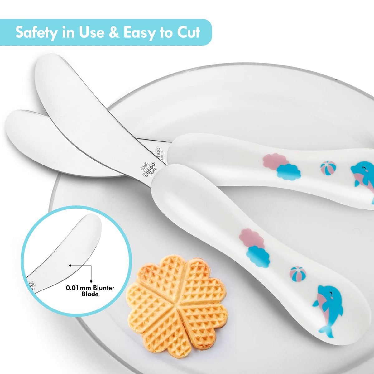Lehoo Castle Stainless Steel Toddler Cutlery Set, 6-Piece Dinosaur Design