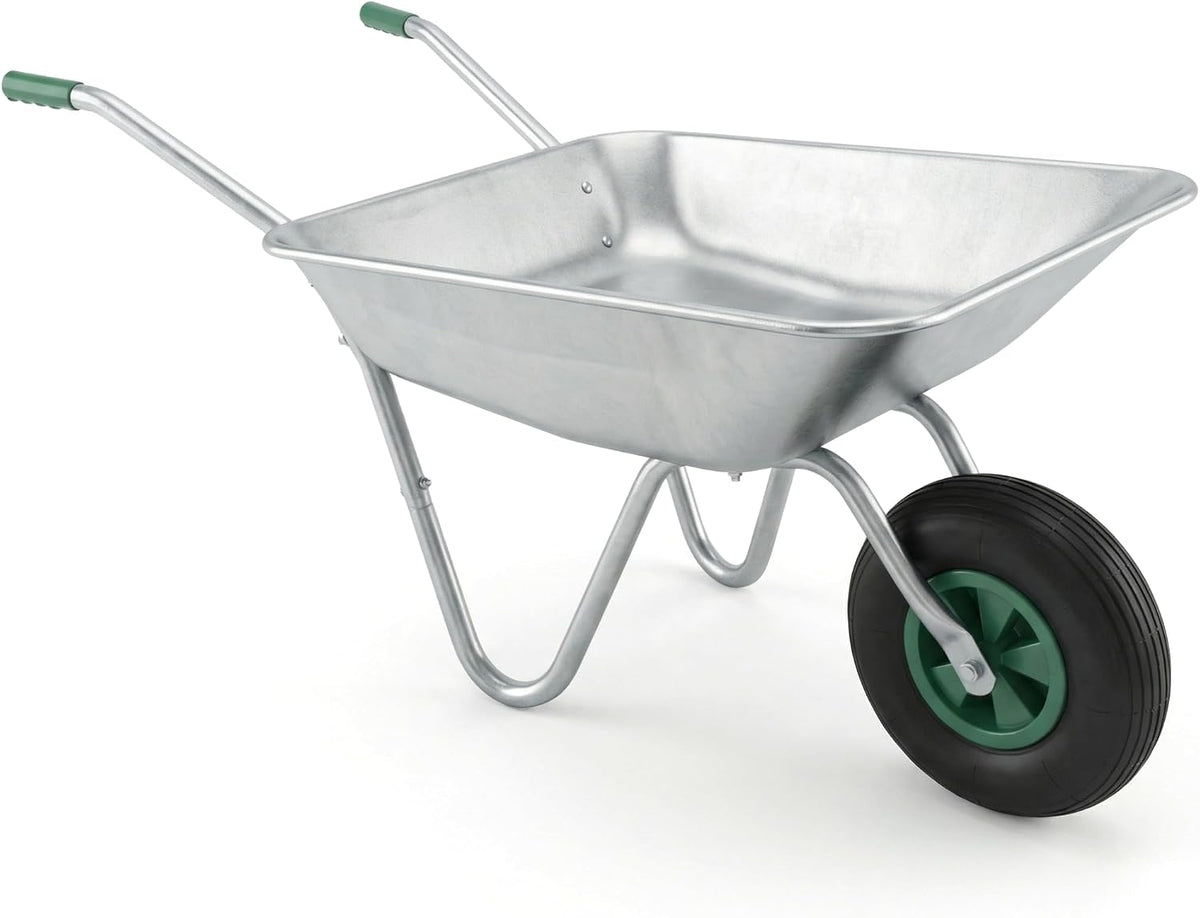 65L Wheelbarrow Home Garden, Heavy Duty Cart Galvanised Wheel Barrow with Pneumatic Tyre 100KG Load-Bear, Strong Large Transport Trolley Handcart, Suitable for Garden Work