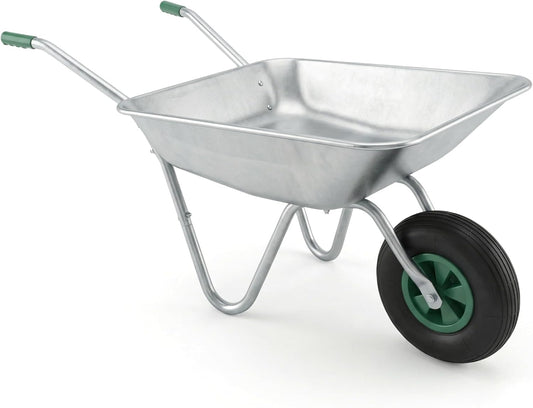 65L Wheelbarrow Home Garden, Heavy Duty Cart Galvanised Wheel Barrow with Pneumatic Tyre 100KG Load-Bear, Strong Large Transport Trolley Handcart, Suitable for Garden Work