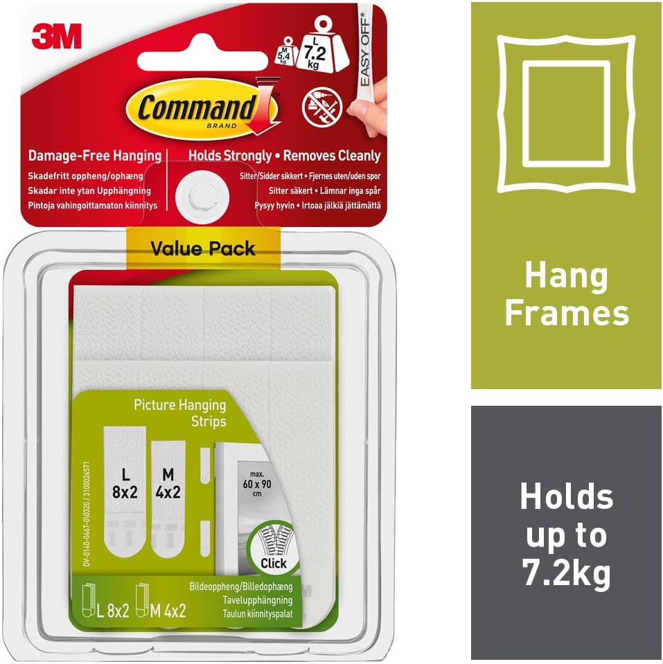 Command Picture Hanging Strips, Value Pack, 4x2 Pairs of Medium, 8x2 Pairs of Large - Damage Free Hanging