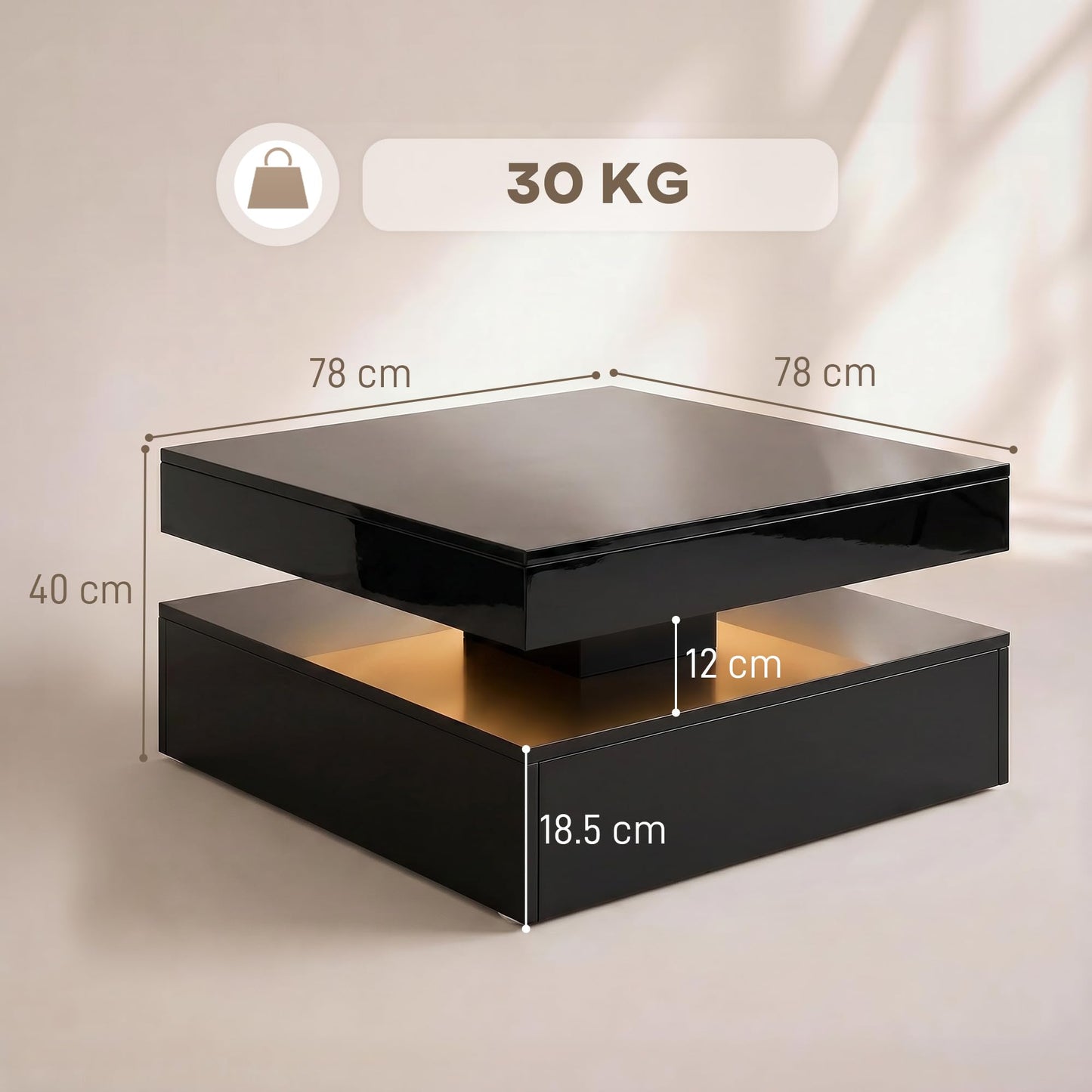 HOMCOM LED Coffee Table with Storage, 2-Tier Modern Centre Table with Open Shelf and Remote for Living Room, High Gloss White