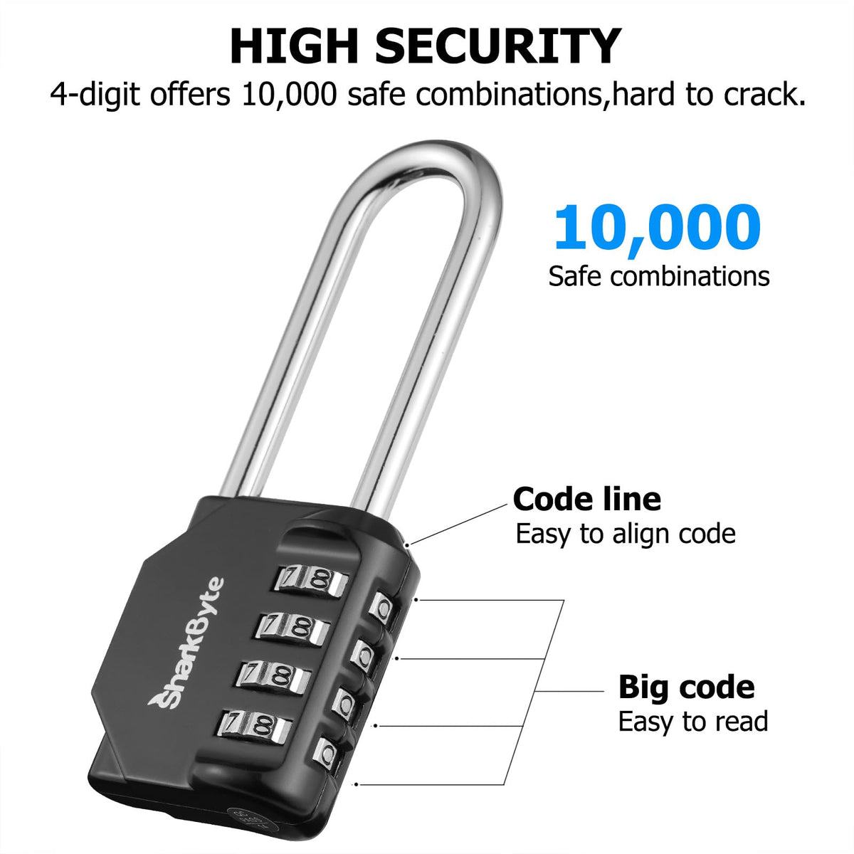 SharkByte Heavy Duty Combination Padlock – 4-Digit Weatherproof Outdoor Lock with Stainless Steel Shackle, Anti-Rust Resettable Code for Gym, School, Locker, Shed, Toolbox, Gate & Warehouse - Red