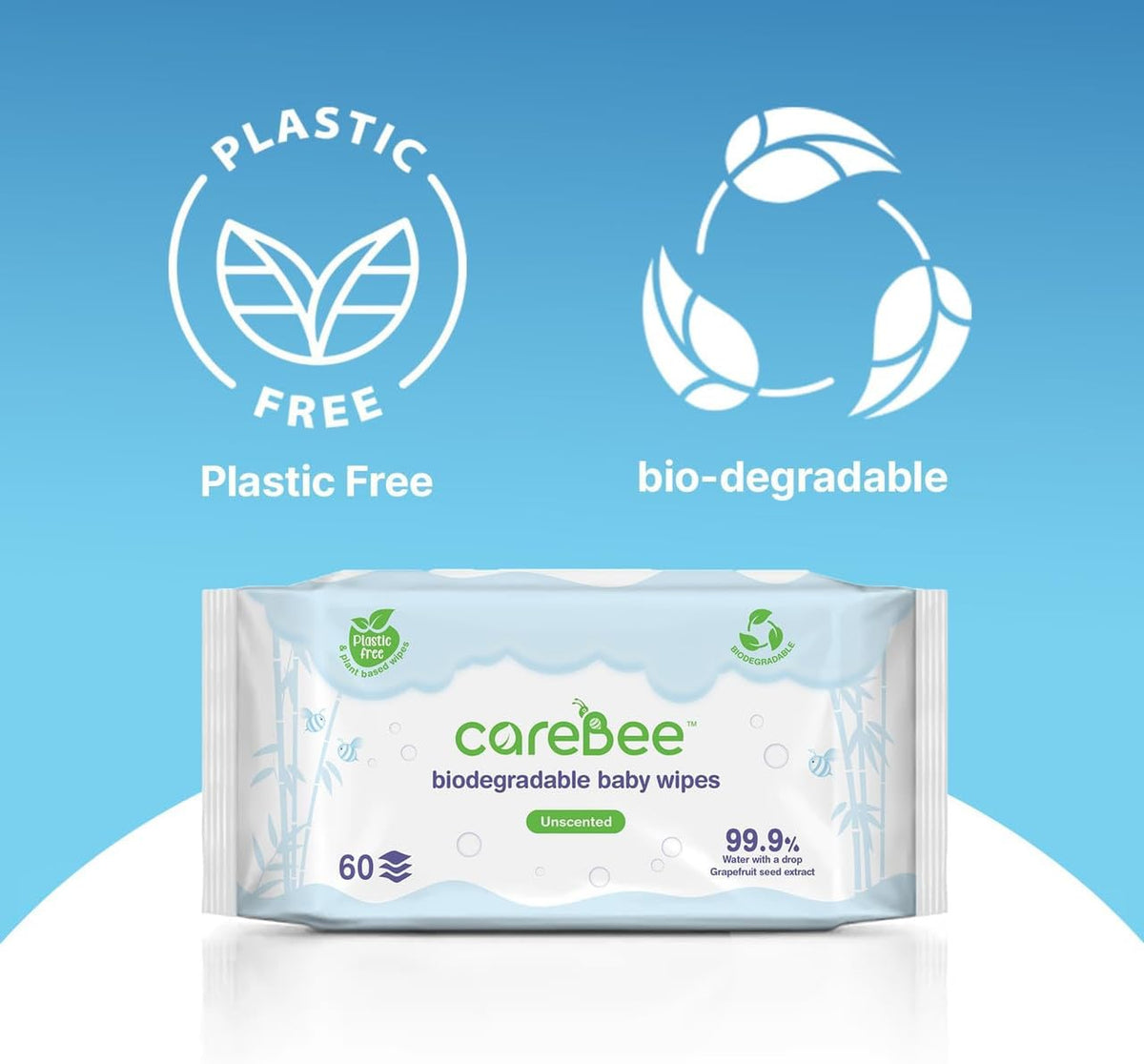99.9% Water Baby Wipes, Plant-Based Skin Wipes, 60 Pack - (6, White)