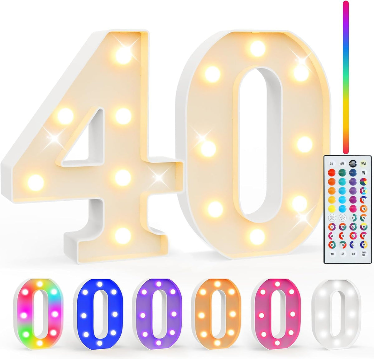 Ledido Pink Glitter Light Up Number 80 for 80th Birthday Decorations