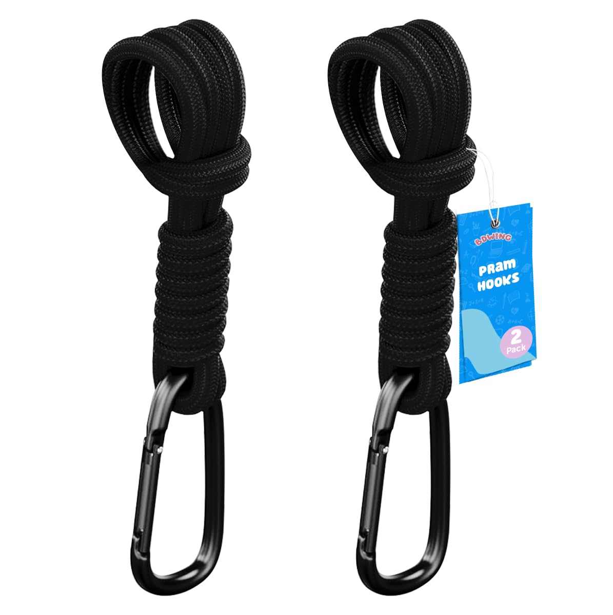 2pcs Buggy Clips for Changing Bag Handbag, Non-Slip PU Leather Pram Hook for Buggy Pram Rocker Stroller Pushchair Rollator Mobility Scooter Universal Accessories Baby Travel Essentials (Black）
