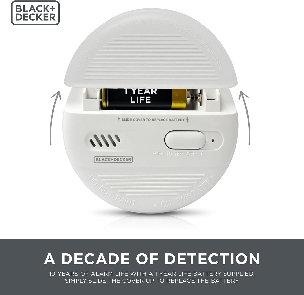 BLACK+DECKER Smoke Alarm 2 Pack for Home 10 Year Life, Replaceable Battery
