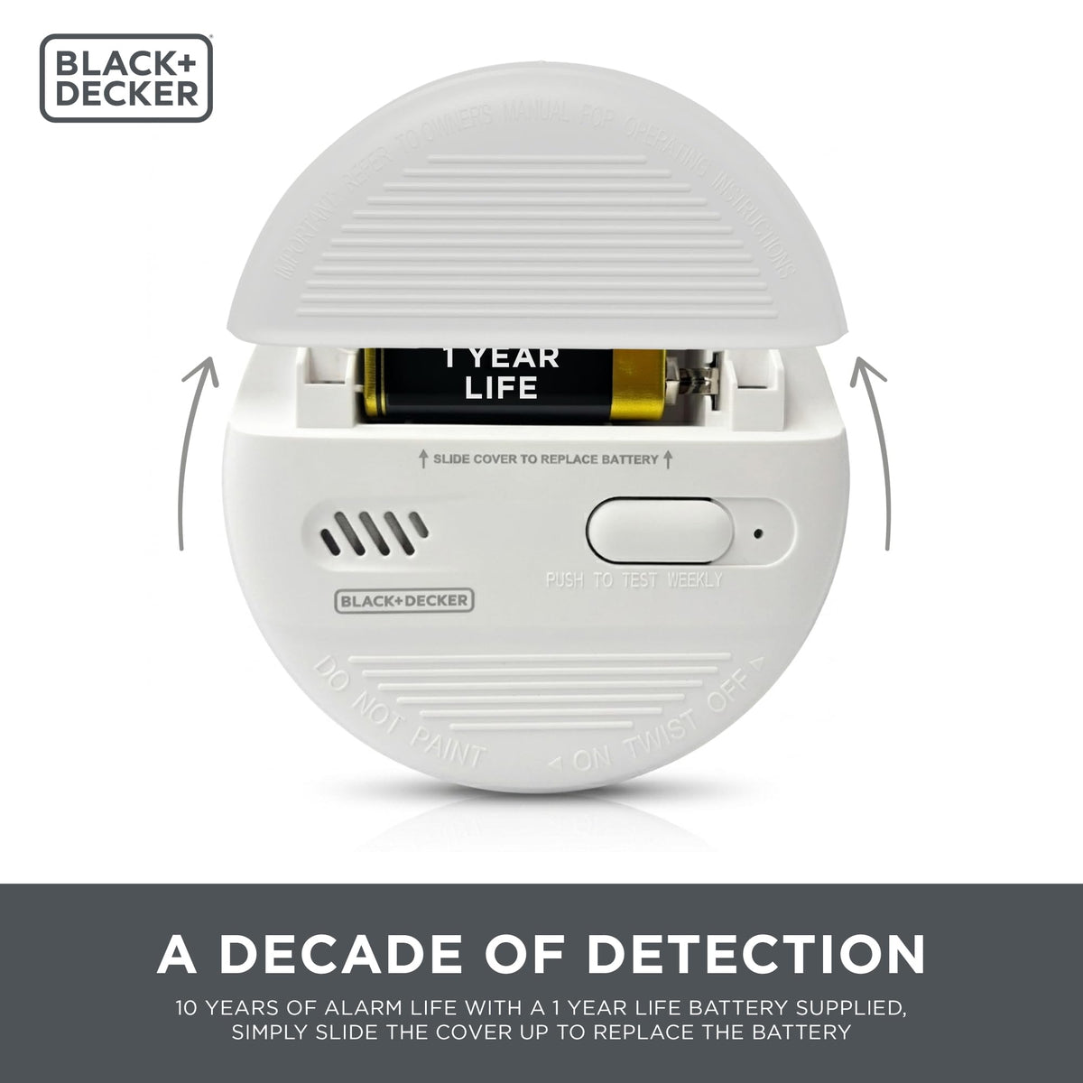BLACK+DECKER Smoke Alarm 2 Pack for Home 10 Year Life, Replaceable Battery