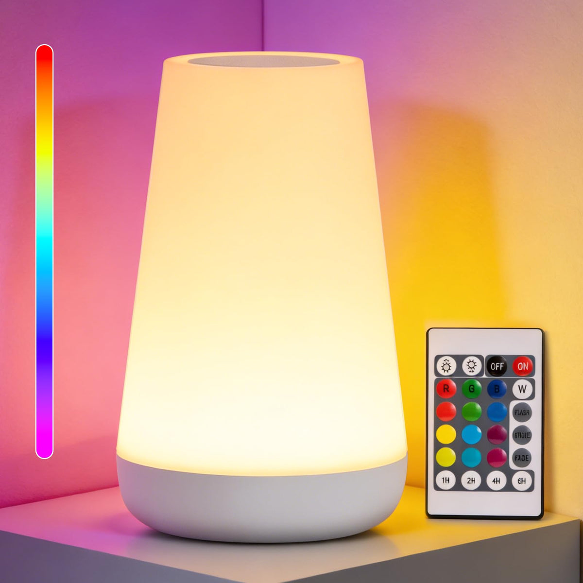 Ledivion Night Light, LED Touch Bedside Table Lamp, RGB Colours Changing, 5 Brightness Level, Timing Function, Dimmable Rechargable Remote Control Light for Bedroom, Living Room