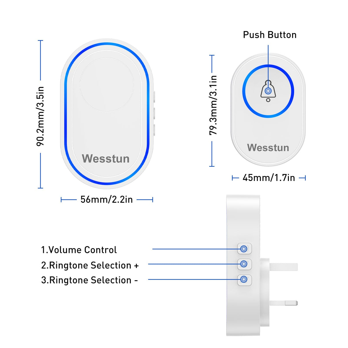 Wireless Doorbell, 300m Range with 39 Melodies, Easy Install, Black