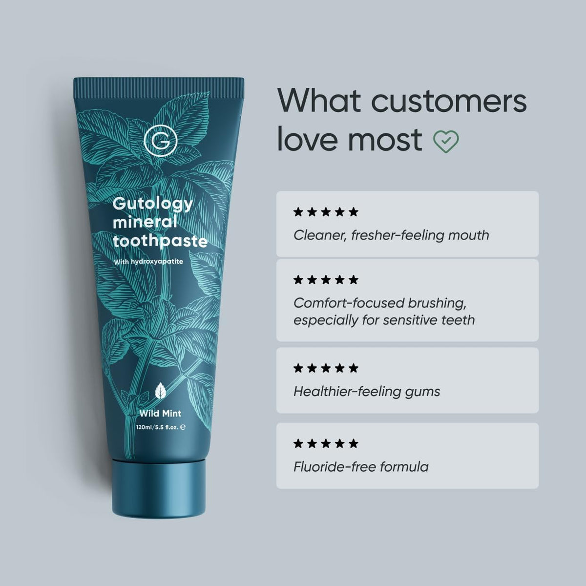 Gutology Mineral Hydroxyapatite Toothpaste, Fluoride Free, 120ml, Wild Mint
