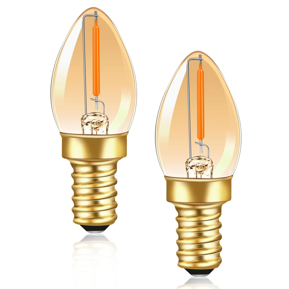 Caldarax 0.5W E14 LED Vintage Night Light Bulb, Mini C7 LED Filament Candle Bulbs Amber Warm White 2200K E14 Orange SES Small Edison Screw Salt Lamp Bulbs, 5W Equivalent, Non Dimmable, 2 Pack