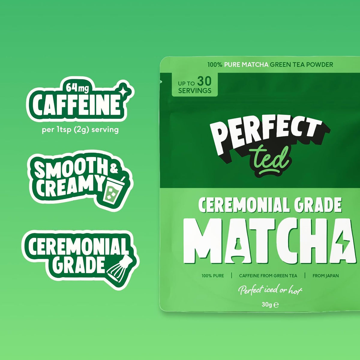 PerfectTed Matcha Powder | Organic Ceremonial Grade Japanese Matcha | 30g