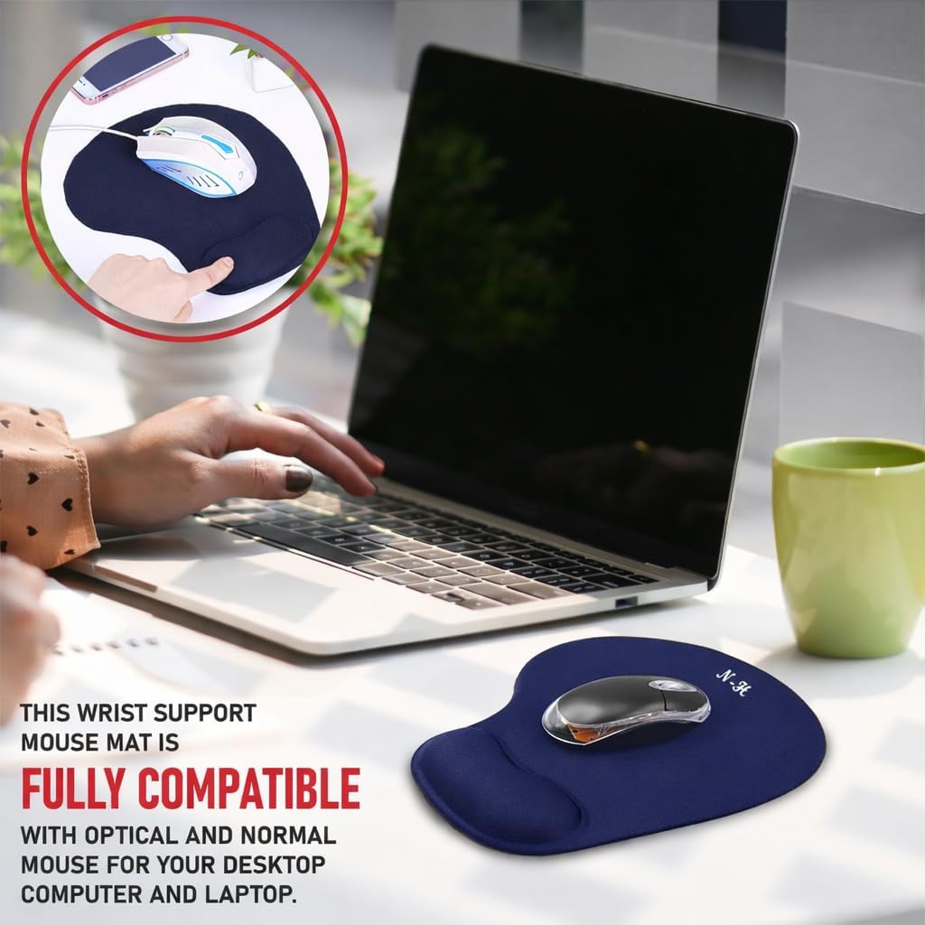 Mouse Mat ANTI-SLIP COMFORT MOUSE PAD MAT WITH GEL FOAM REST WRIST SUPPORT FOR PC LAPTOP (Blue, Regular)