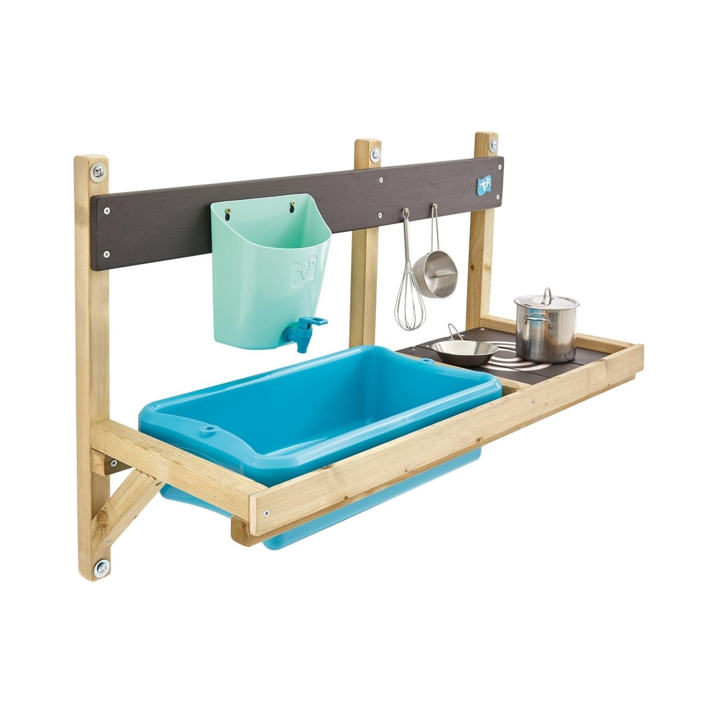 TP Toys, Early Fun Mud Kitchen Playhouse Accessory, Bolt on Mud Kitchen Attachement for a Playhouse, Includes Water Butt, Splash Tub, Pans, Mixing Whisk, Messy Play, 31 x 55 x 56 cm