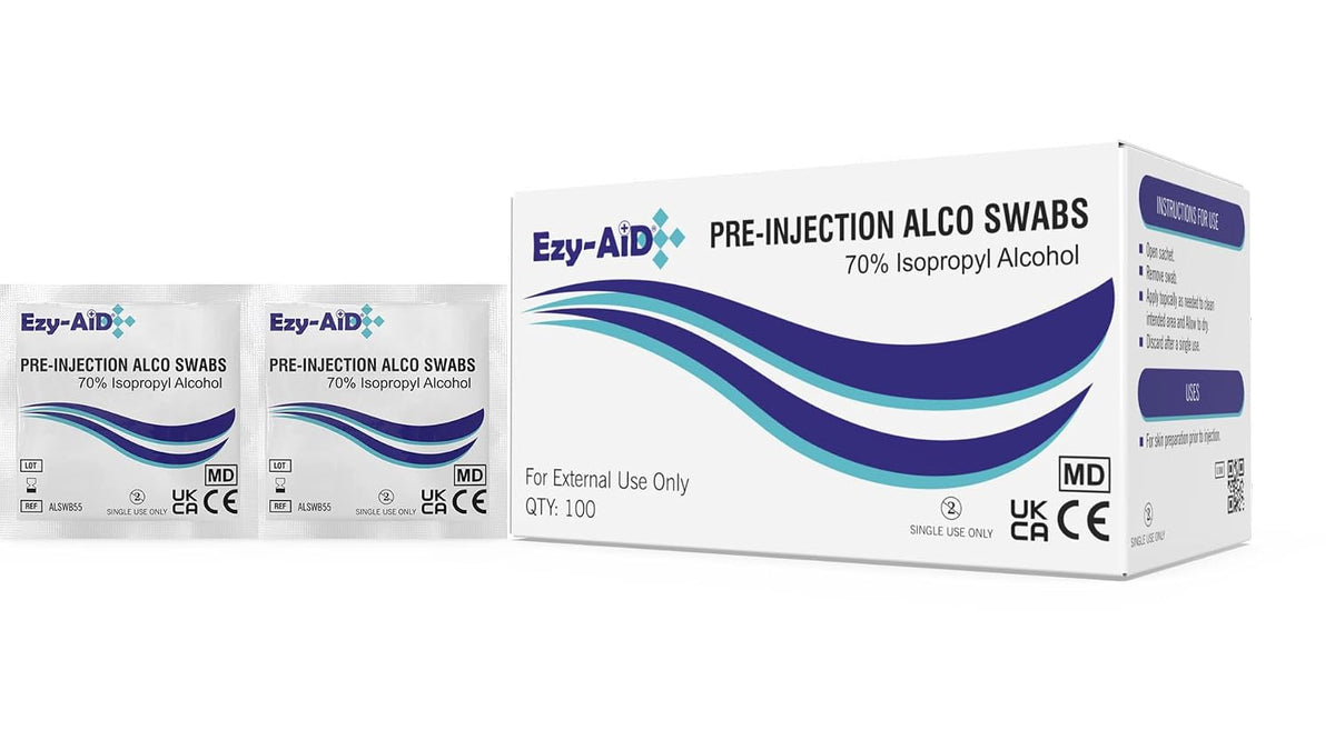 Premium Alcotip 70% Isopropyl Alcohol Pre-Injection Swabs, Alcohol wipes (100pk) (Box of 100)