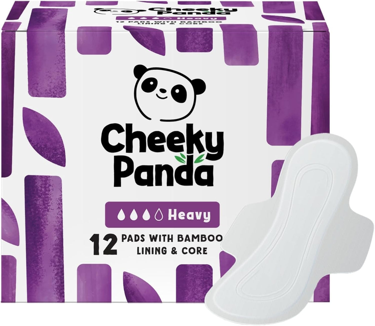 The Cheeky Panda Organic Sanitary Towels for Women – Heavy Flow – 12 Organic Pads Per Pack - with Bamboo Pads and Core