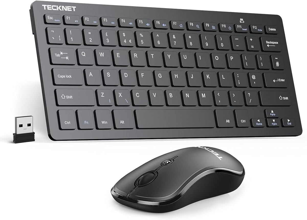 TECKNET Mini Wireless Keyboard and Mouse Set, 2.4G Cordless USB, Black