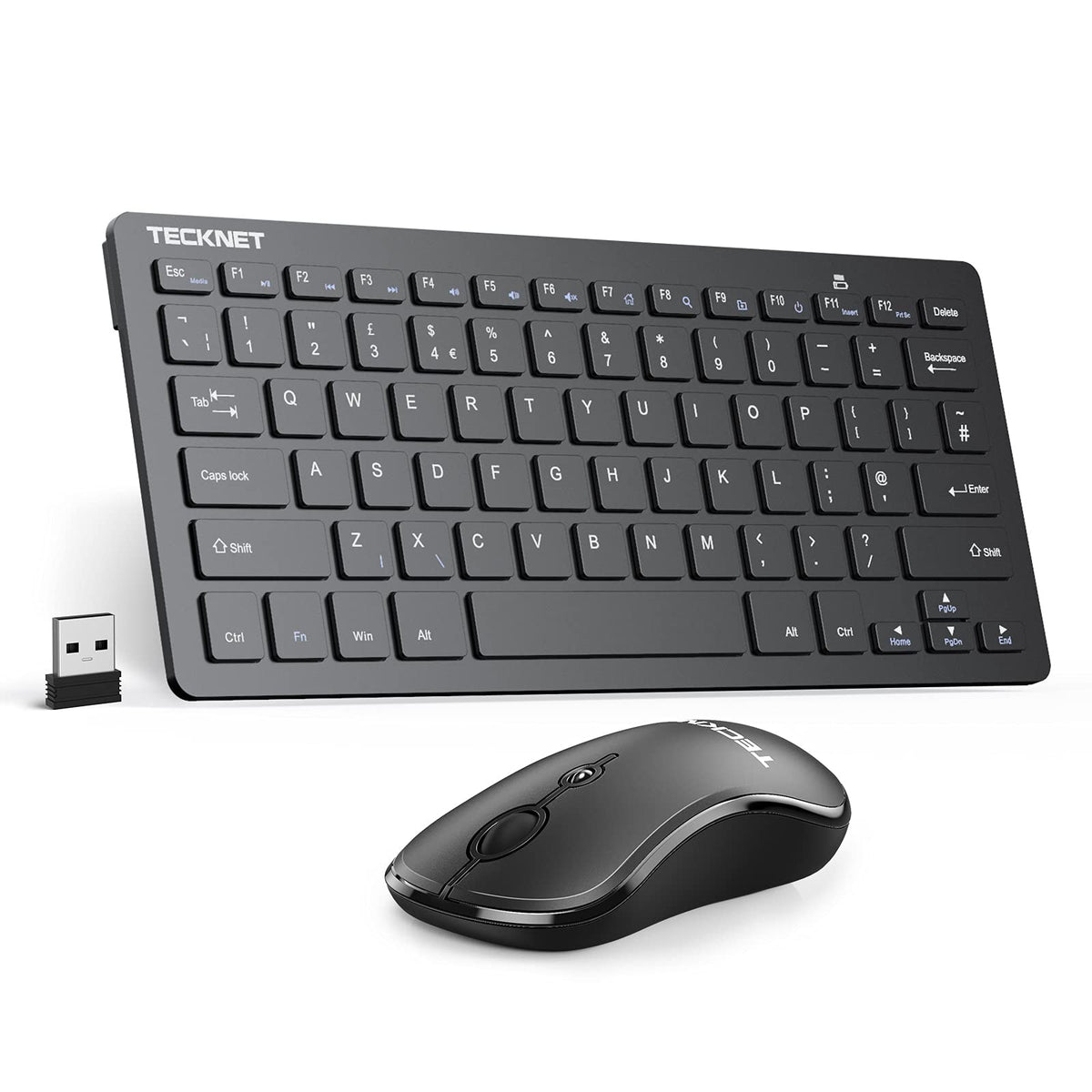 TECKNET Mini Wireless Keyboard and Mouse Set, 2.4G Cordless USB, Black