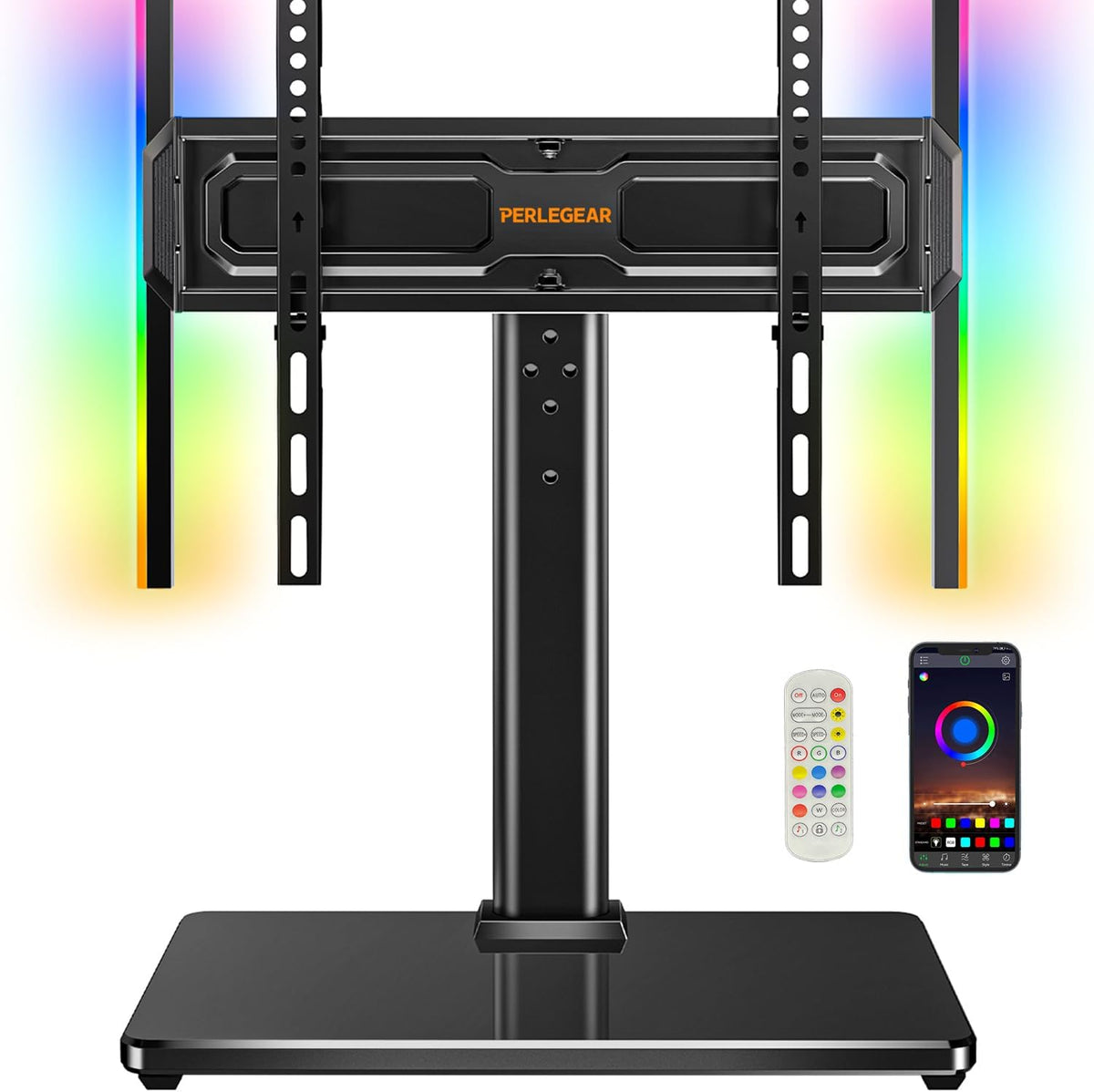 PERLEGEAR Universal TV Stand with LED Lights for 24-60 inch TVs up to 45kg