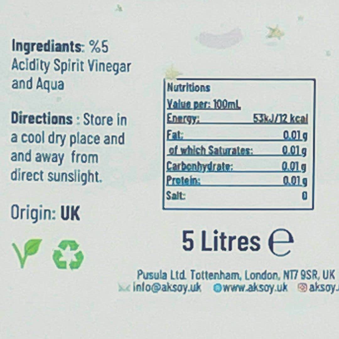 Aksoy Distilled White Spirit Vinegar 5L | Ideal for Cleaning, Pickling, Marinating, Cooking & Natural Weed Control – Multi-Purpose, Descaling & Odour Removal