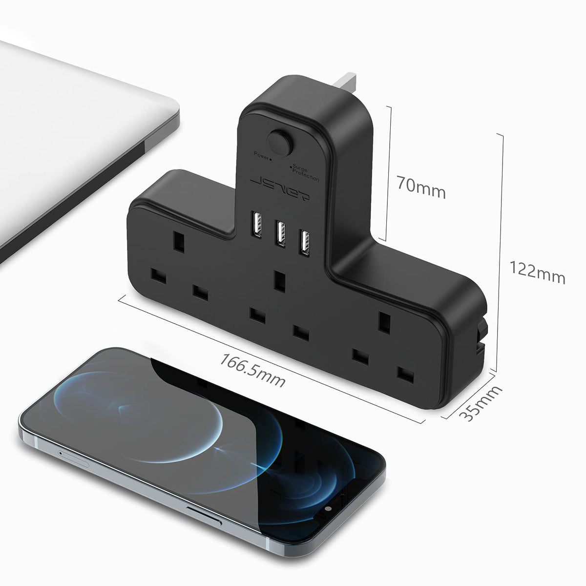 Double Plug Adaptor with 2 USB, JSVER Mini 2 Way Plugs Extension Sockets with USB Ports(5V/2.4A) Wall Charger Adapter, 13A UK 3 Pin Power Socket for Home, Office, Kitchen,White