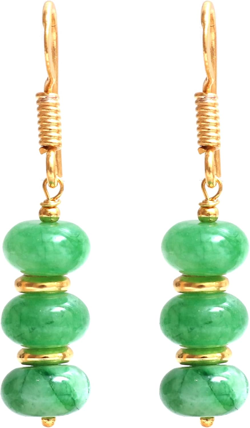 Gempires Natural Gemstone Rondelle Bead Earrings for Women | 8mm Beaded Drop Dangle Earrings | Gold Plated Hypoallergenic Hook Jewelry | Handmade Lightweight Crystal Earrings