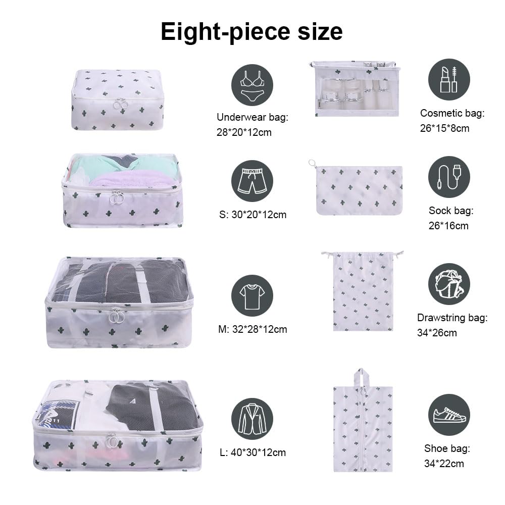 OSDUE Packing Cubes for Suitcase, 8PCS Thickening Travel Organiser Packing Bags Lightweight Travel Accessories Organizers Essentials Clothes Shoes Cosmetics Toiletries Storage Bags