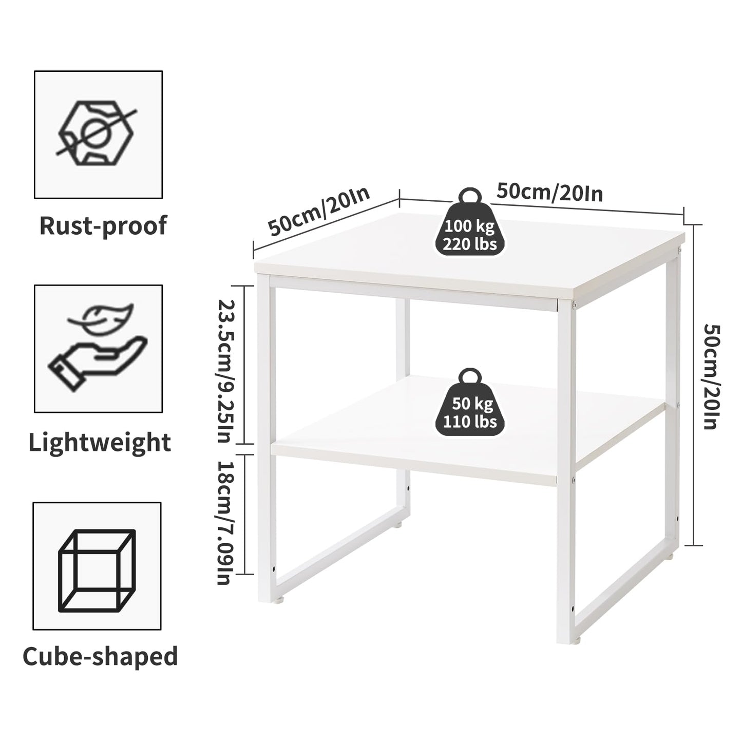 Aibiju Large Side Table for Living Room, Small Table Stand 20 Inch, Fridge Stand Printer Table with Fabric Drawer, Square Tea Coffee Table for Office, White YD-TM156W