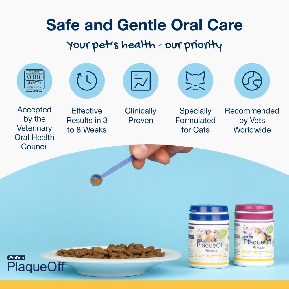 ProDen PlaqueOff 40g Powder for Cats, 100% Natural Tooth Care Powder, Protects Against Bad Breath, Helps with Tartar and Plaque