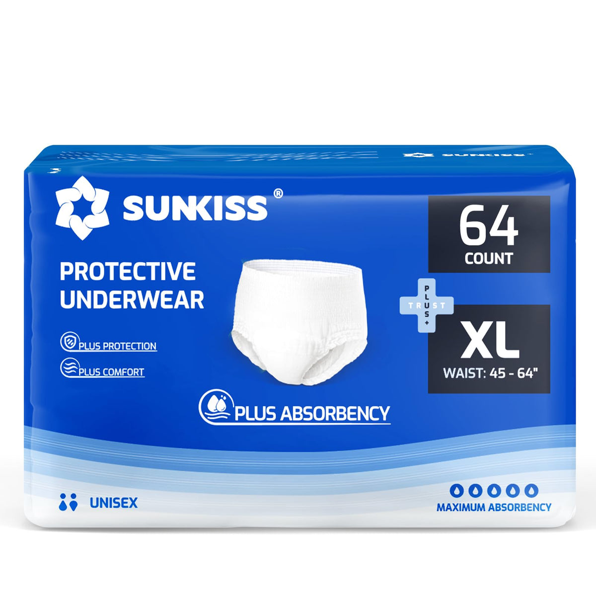 SUNKISS Incontinence Pants for Men and Women, Small/Medium, 64 Count (4×16)