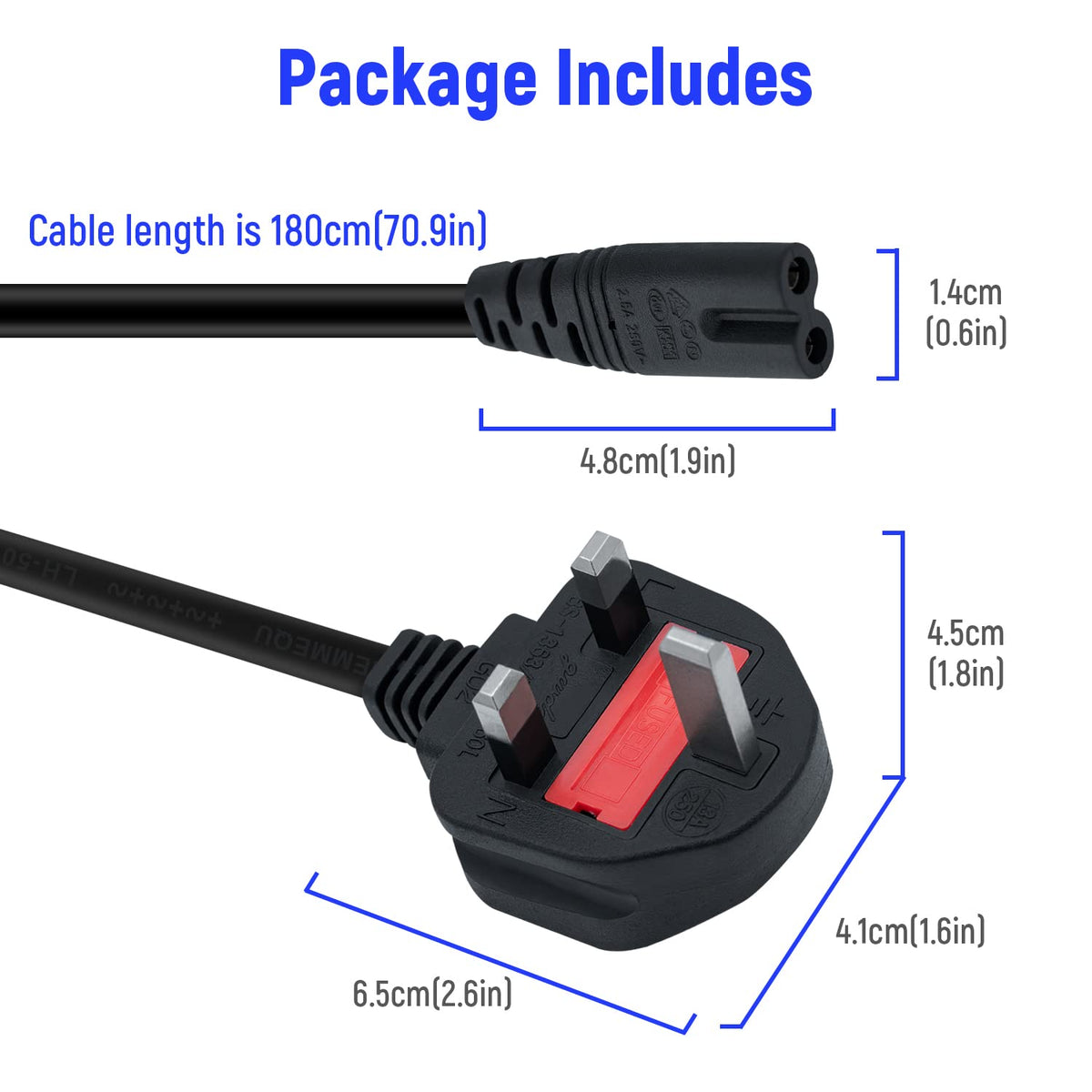 Mcbazel 3M UK Power Cable (IEC320C7 to BS 1363) C7 Figure 8 Power Lead,PS4 Power Cable,Kettle Lead/Power Cord compatible with Samsung LG Philips Toshiba TV/Printer/PS4/PS3/PS5