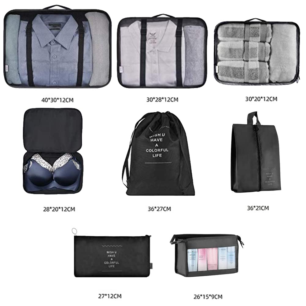 Travel Packing Cubes, Toifucos Multifunction 8pcs/set Luggage Organiser Compression Suitcase Essential Bag, Dark Gray
