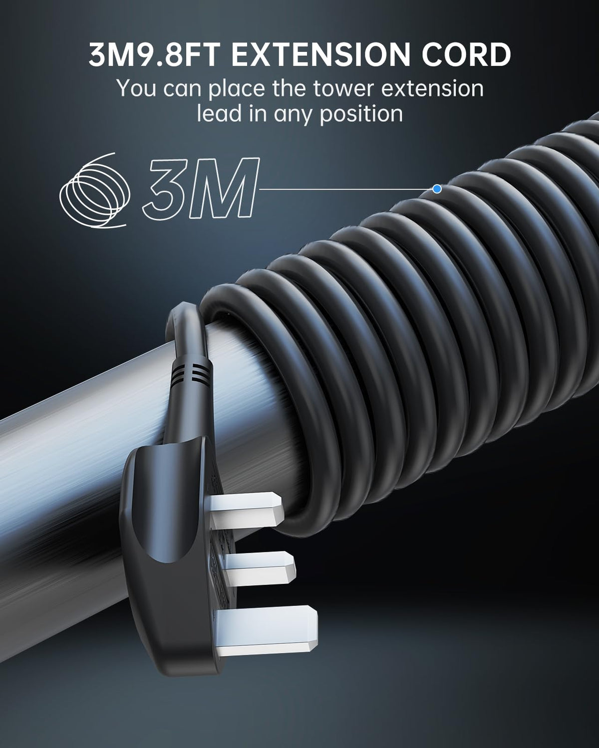 Tower Extension Lead 3M, 8 AC Outlets and 4 USB Ports Extension Tower