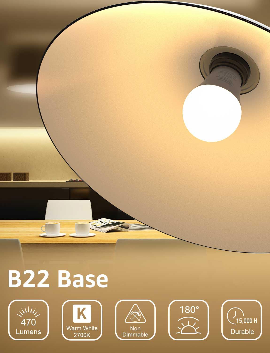 Lepro G45 Bayonet Light Bulb, 4.9W=40W, Warm White 2700K, 470lm, Pack of 6