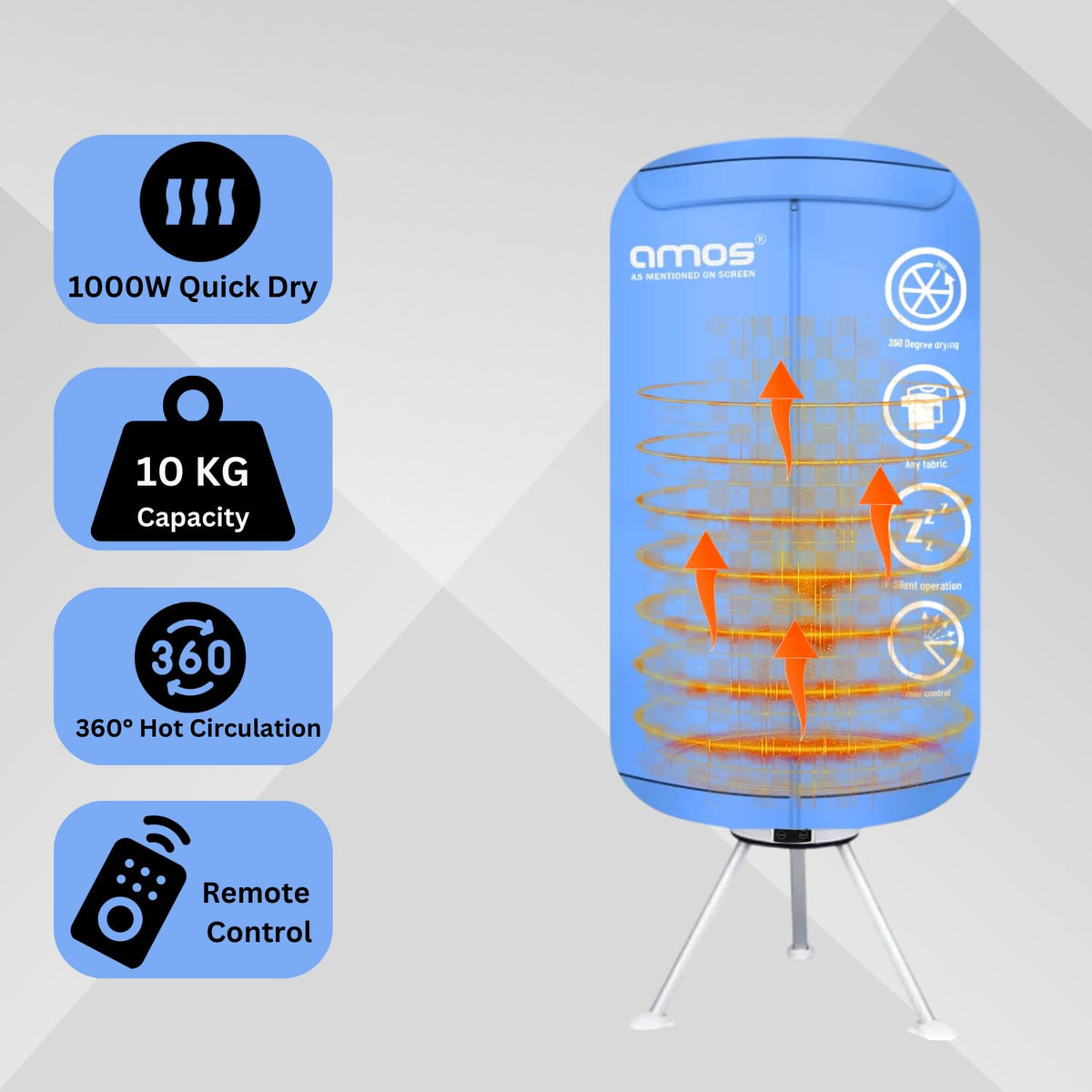 AMOS Eezy Dry Pod Heated Electric Clothes Dryer 10KG Capacity 1000W Indoor & Outdoor Folding Airer for Laundry Large Foldable Rack for Fast Drying With Cover (Dry Pod)