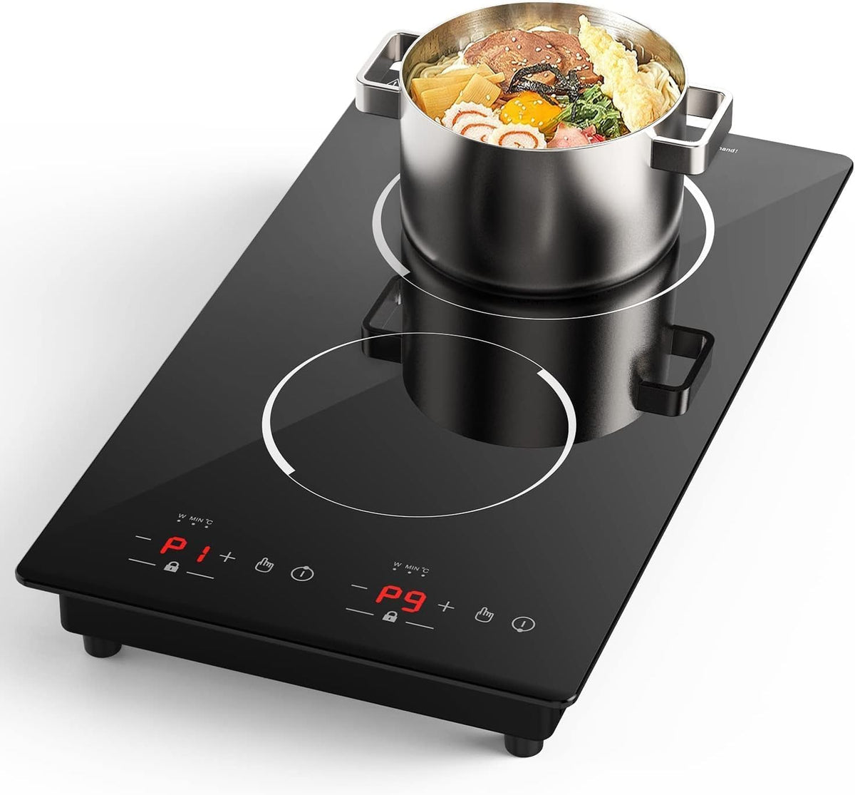 VBGK Portable Ceramic Hob, 2000W Portable Electric Hob, Electric Ceramic Hob, Single Cooking Zone with LED Display, 4-Hours Timer, Safety Lock, Residual Heat Indicator