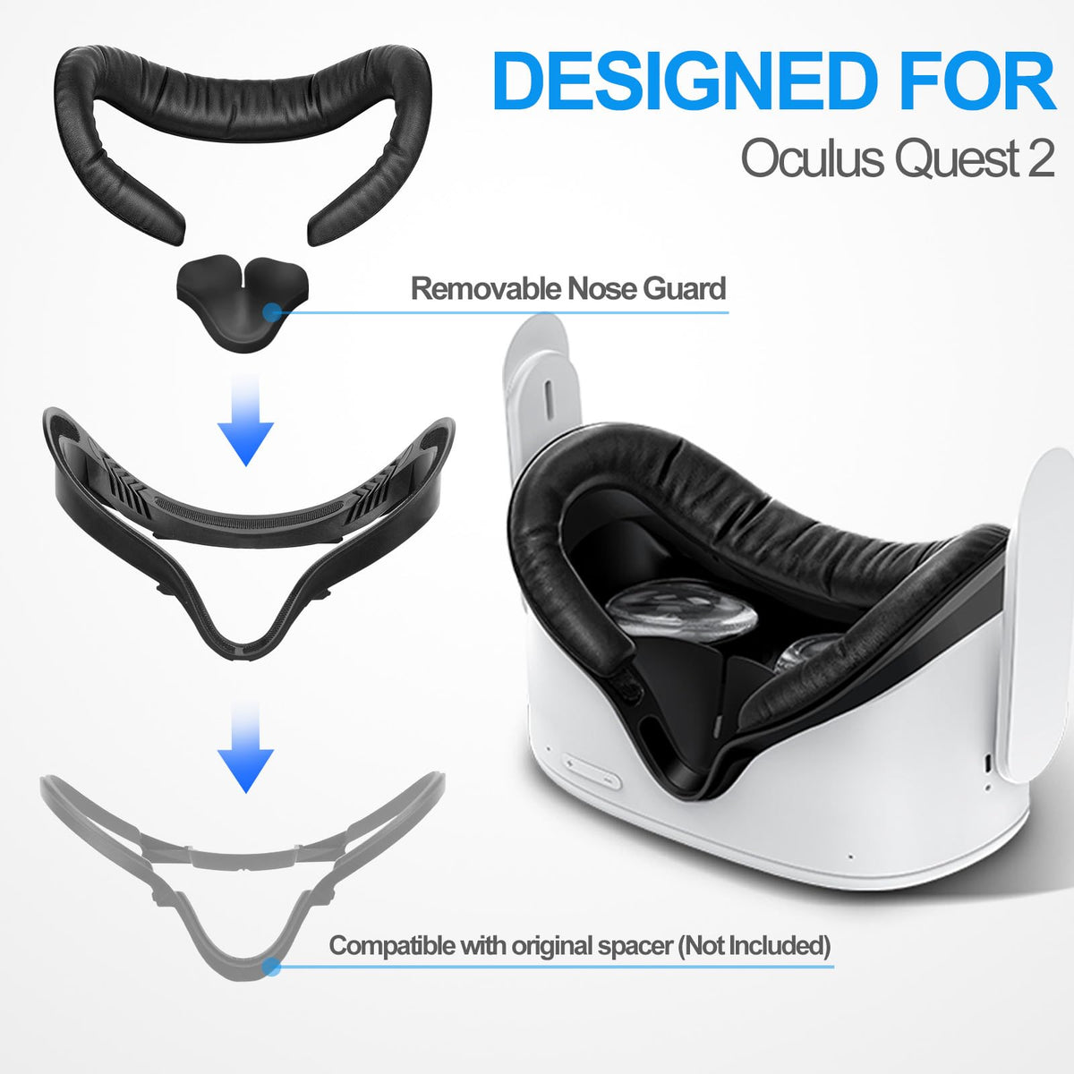 SUPERUS Facial Interface & Face Cover Pad for Oculus Quest 2, Sweat-Proof PU Foam Cushion - VR Accessories for Meta Quest 2