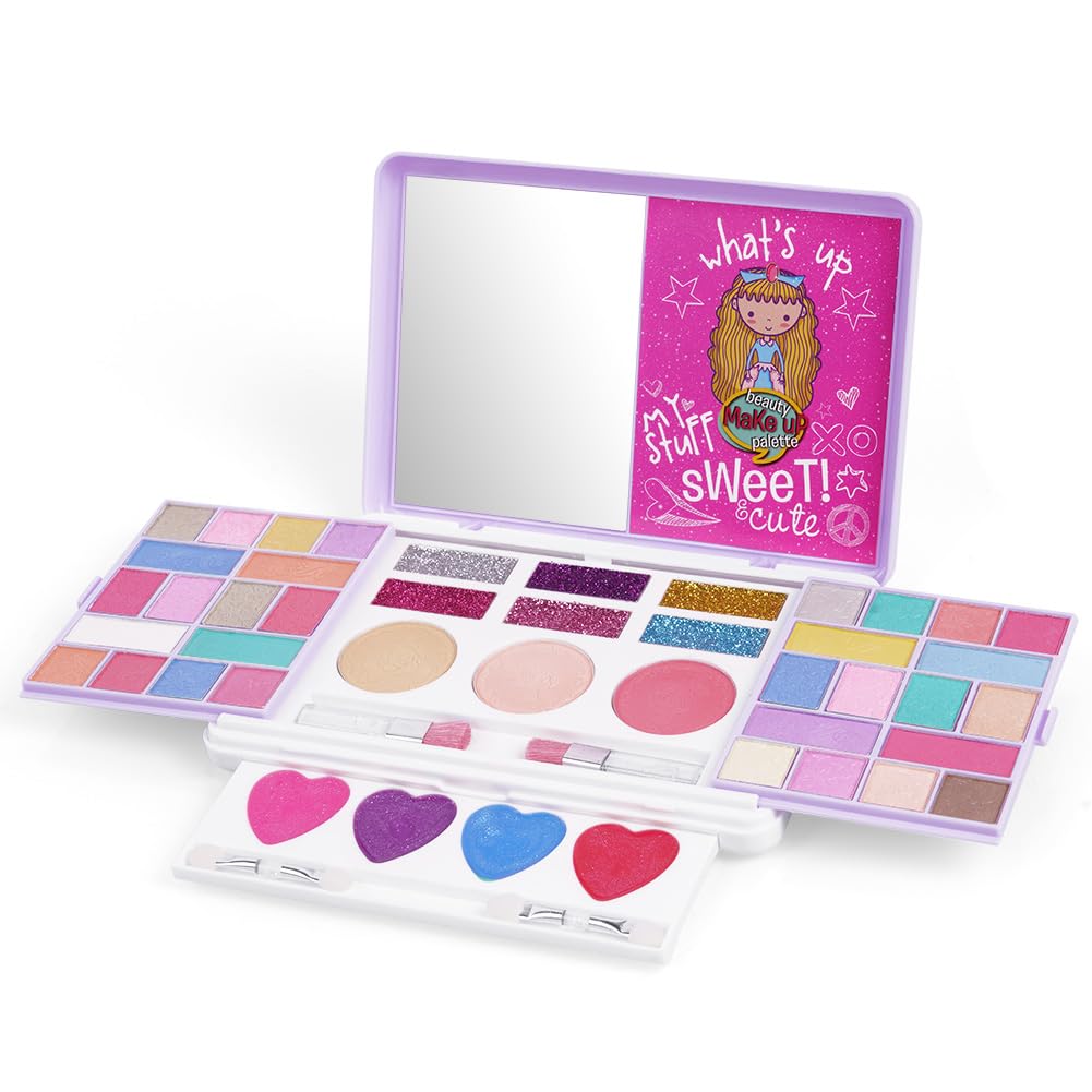 Aomig Kids Makeup Sets for Girls, 37 Pcs Washable Children's Make Up Kit with 8 Brushes, Non-Toxic Cosmetic Beauty Set Gift for Kids, Princess Pretend Play Games Toys Birthday Christmas Presents