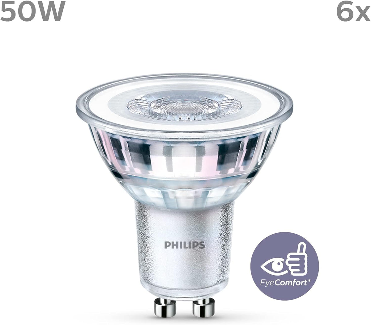 Philips Classic Spotlight Bulb, GU10 Pack of 6