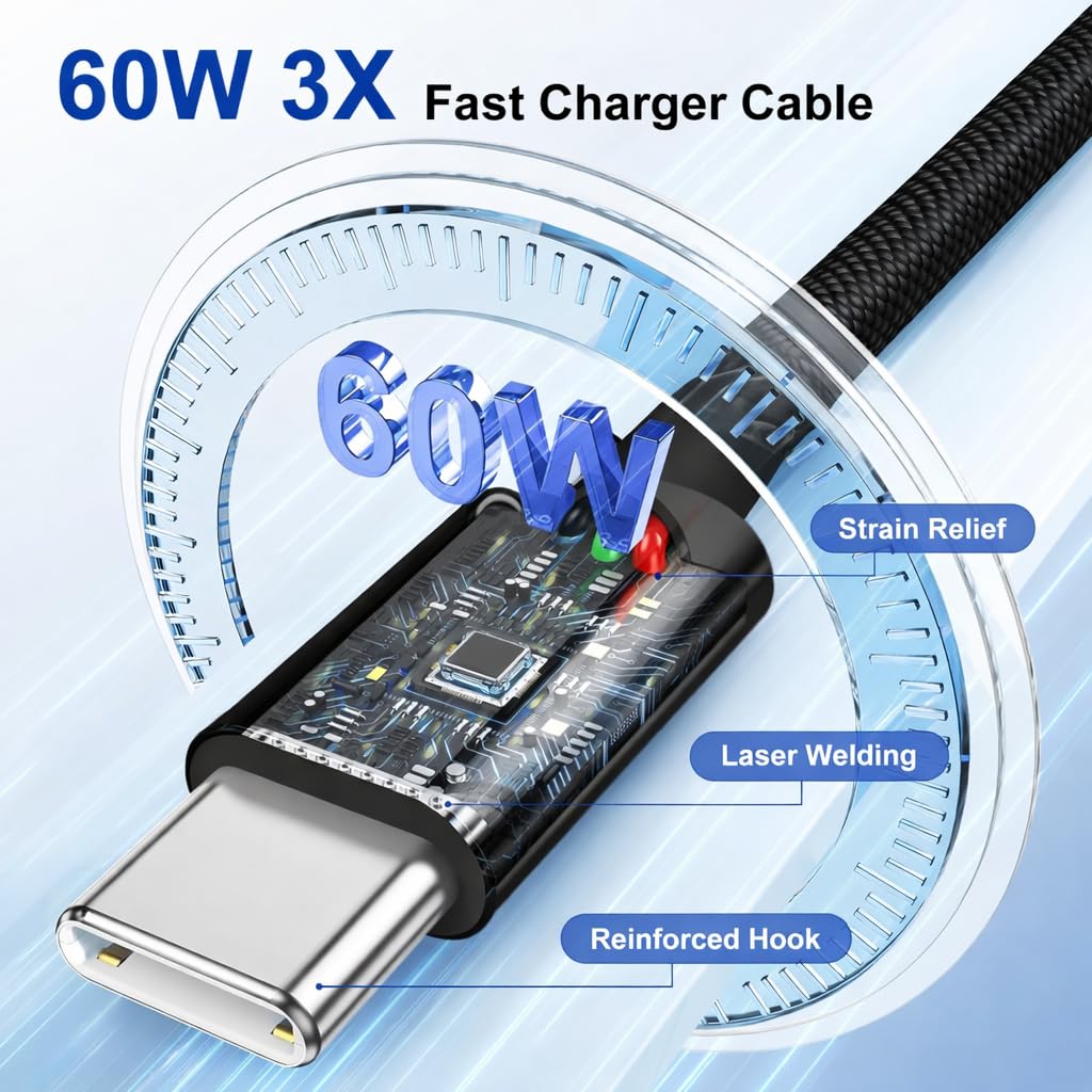 2 Pack 60W USB-C to C Fast Charging Charger Cable For iPhone 18 Pro Max 17e