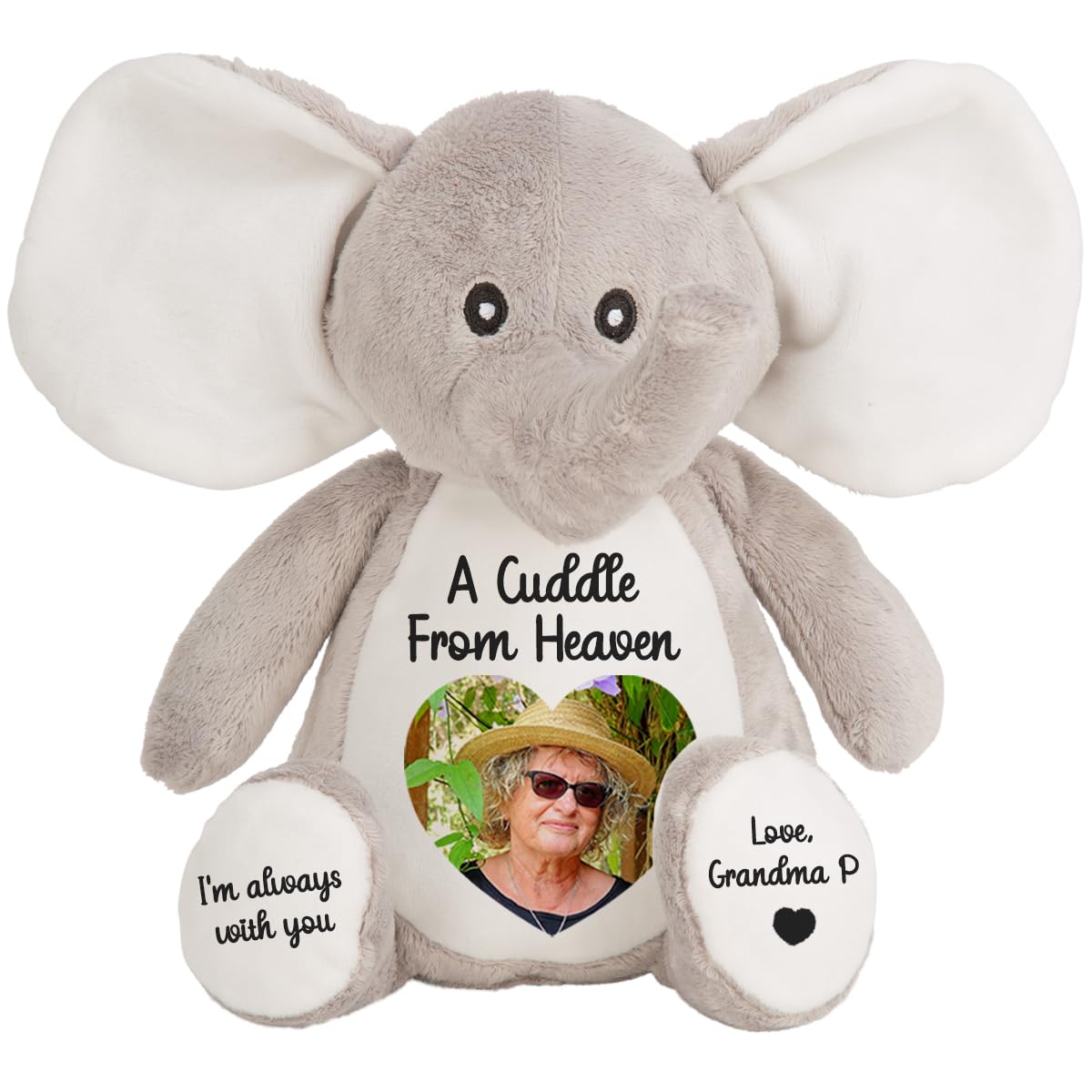 Personalised Memory Teddy Bear with Heart-Shaped Photo – “A Cuddle From Heaven” Keepsake Gift – 28 Bear Styles – Add Your Text & Choose Colour – Custom Memorial Bear (White Angel Teddy)