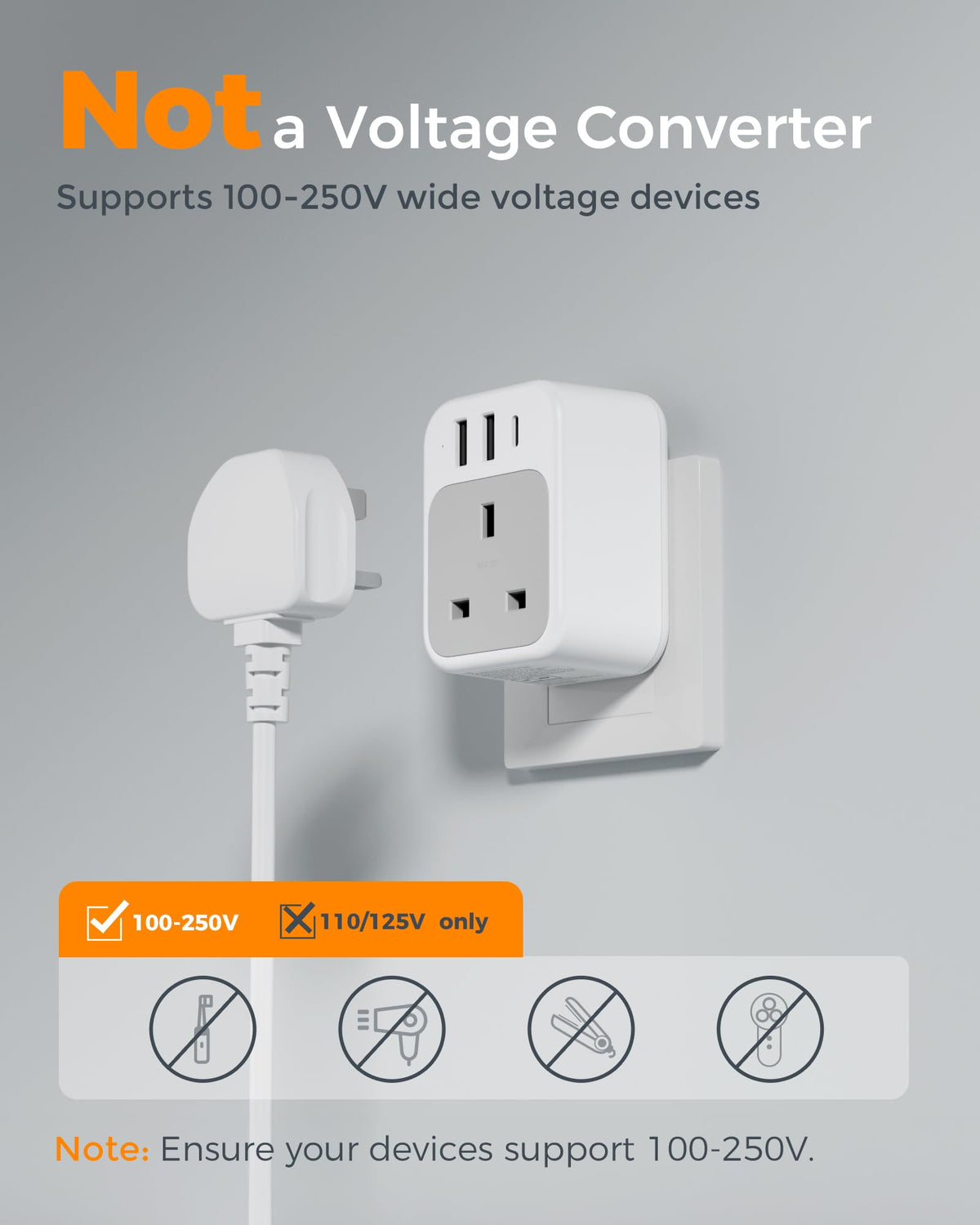 TESSAN UK to South Africa Plug Adapter, Type M Travel Adaptor with USB C