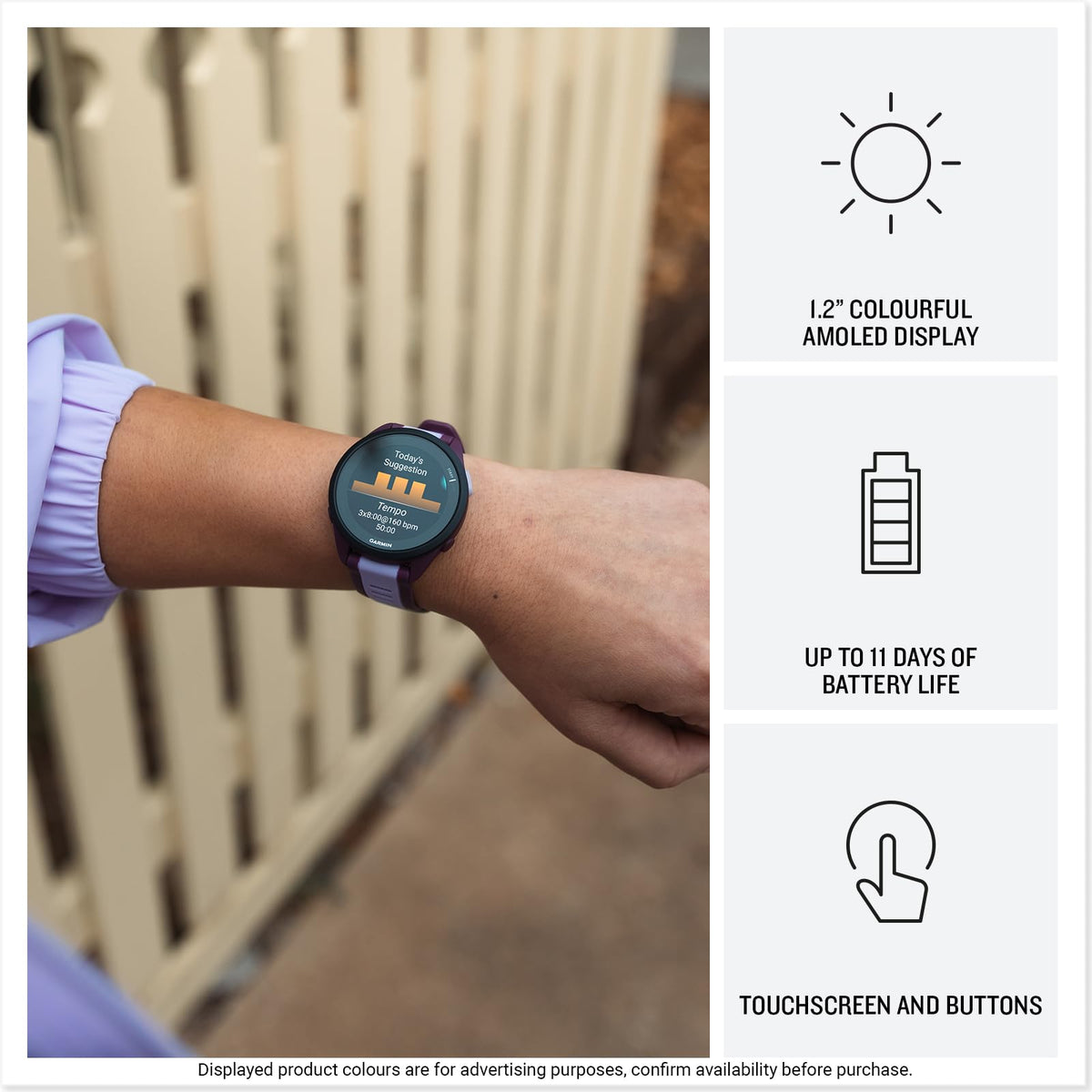 Garmin Forerunner 165, 43mm GPS running smartwatch, lightweight, AMOLED touchscreen, advanced training, insights & features, safety & tracking features, up to 11 days battery life, Black