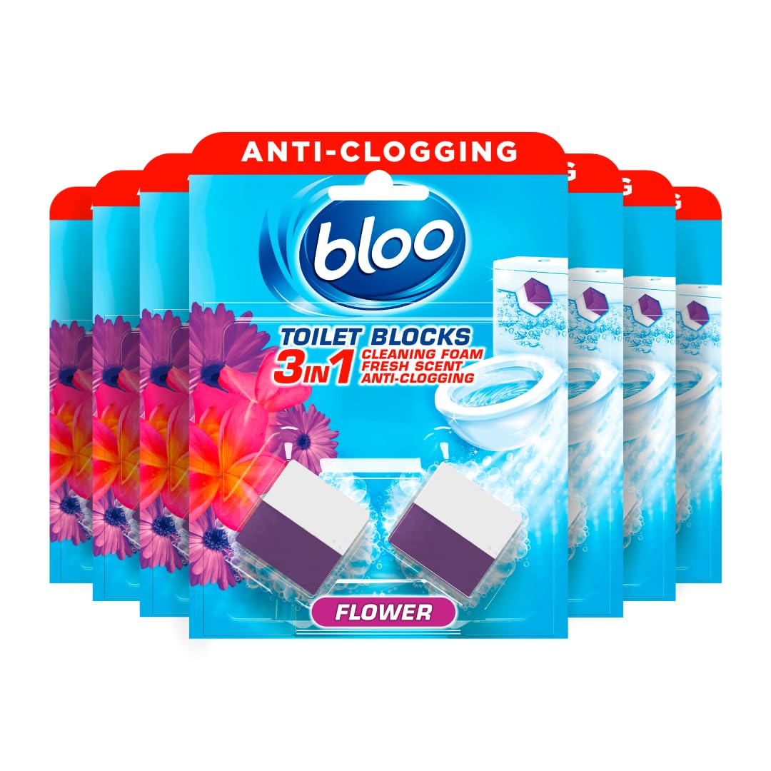Bloo New 3in1 Toilet Blocks, Pack of 2, Toilet Limescale Remover Cistern Block, Toilet Cleaner Block with Cleaning and Foaming Action, Toilet Fresheners - Limescale Prevention