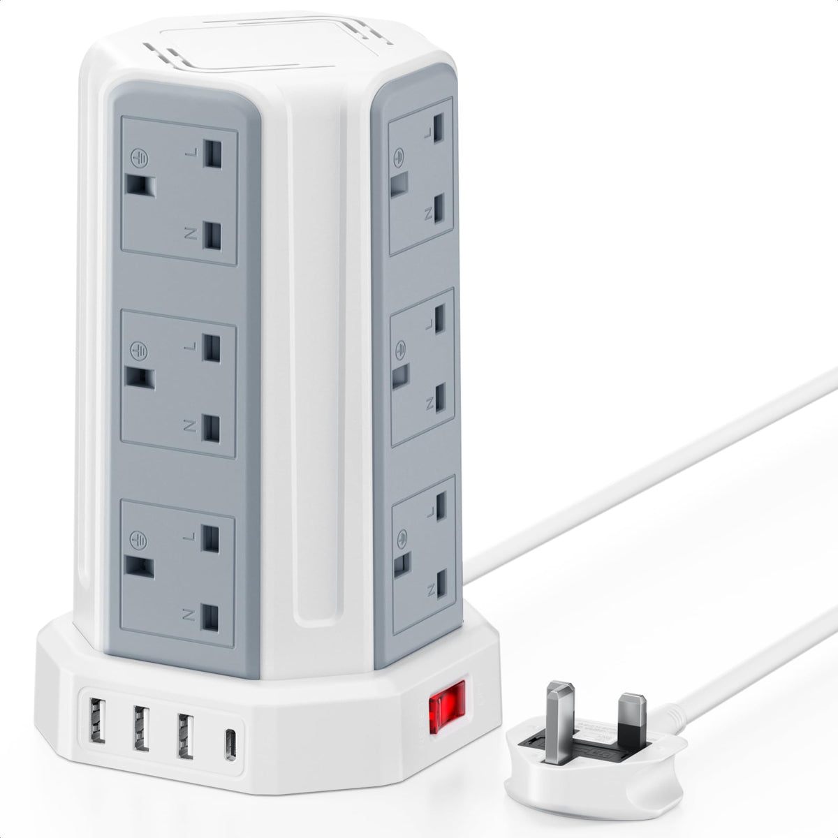 Tower Extension Lead 3M, Extension Cable with USB Ports